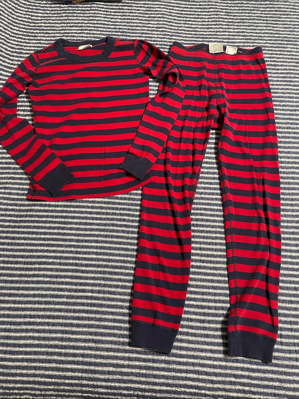 Hanna andersson organic cotton long pajamas red navy stripe 140 10
